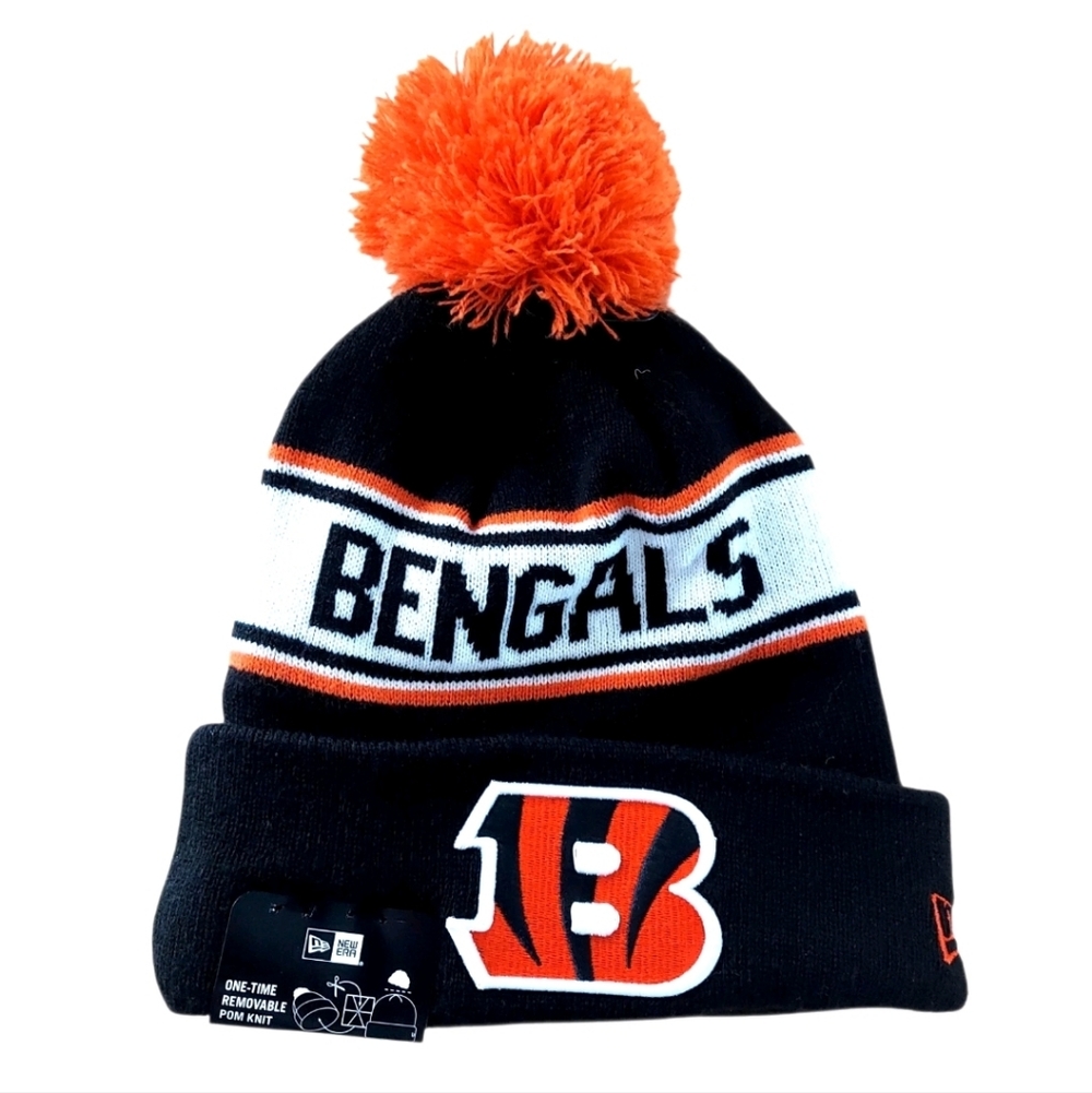 Cincinnati Bengals Hat New Era Knit Pom Black Orange Embroidered Logos OSFA